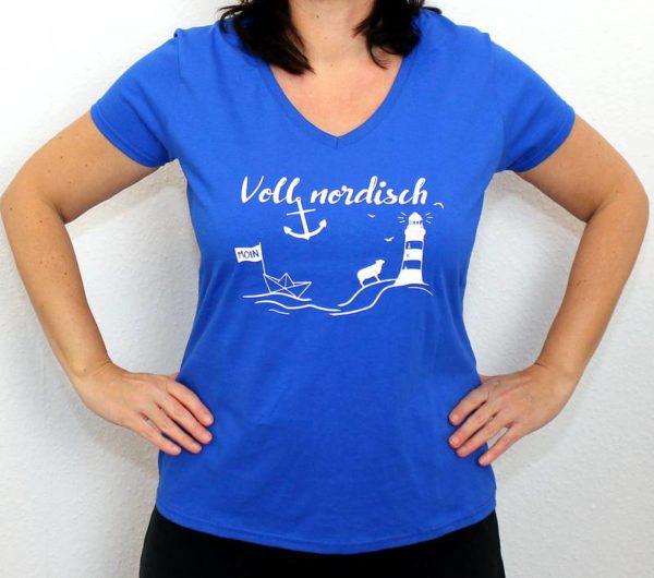 T-Shirt Voll Nordisch Frauen V-Ausschnitt